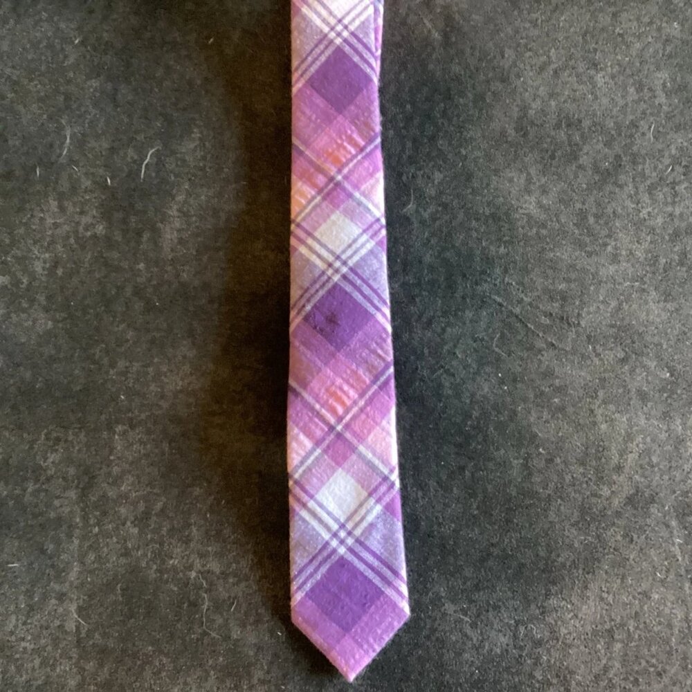 Original Penguin Men's Cotton Skinny Tie Purple Plaids - Picture 1 of 4
